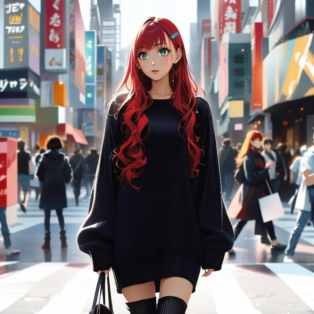 Japanese Pop Art Girl in Shibuya Crossing