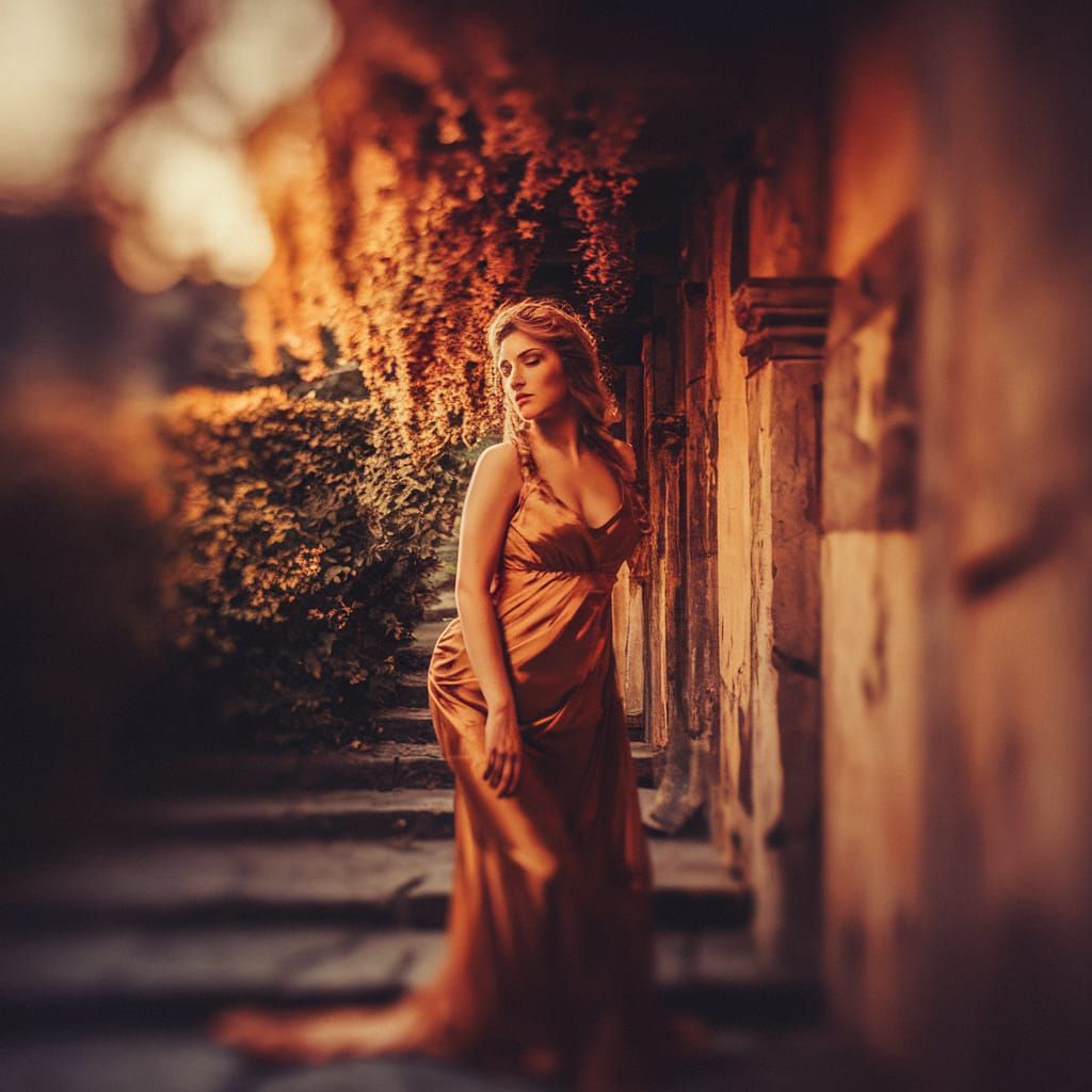 Goddess in Amber Silks: Cinematic Keyframe