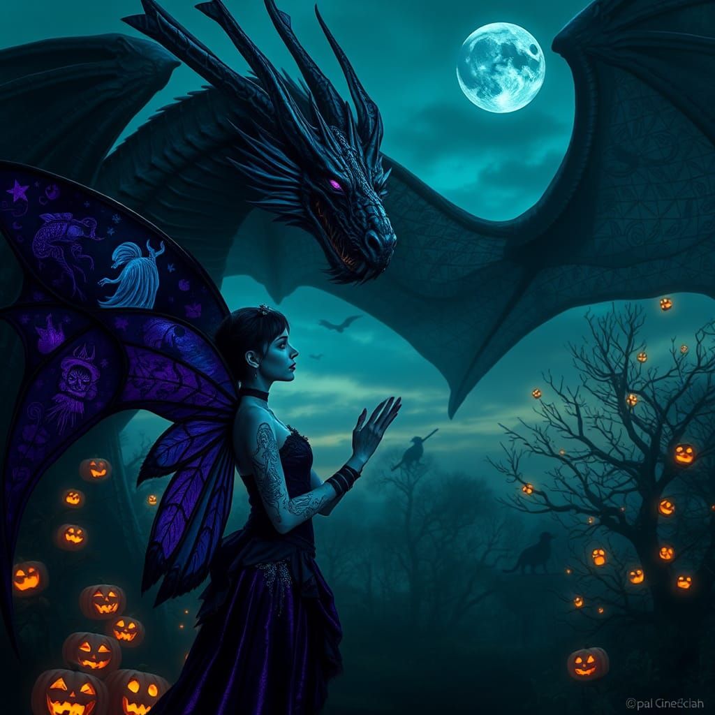 Gothic Fairy and Dragon in Eerie Twilight