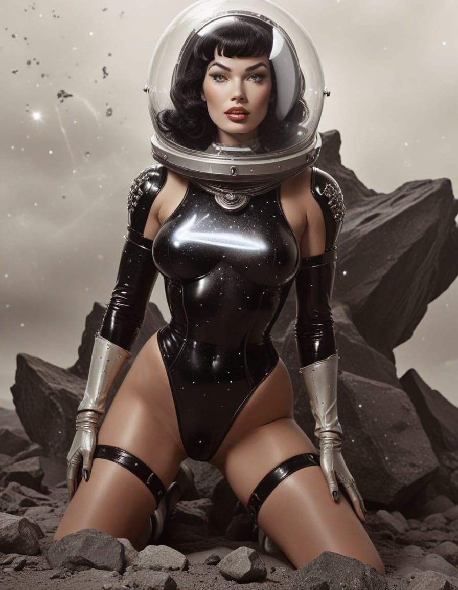 Bettie Page Space Woman in Retro Sci-Fi Style