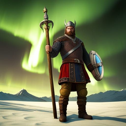 Viking Sword Raised to the Aurora Borealis