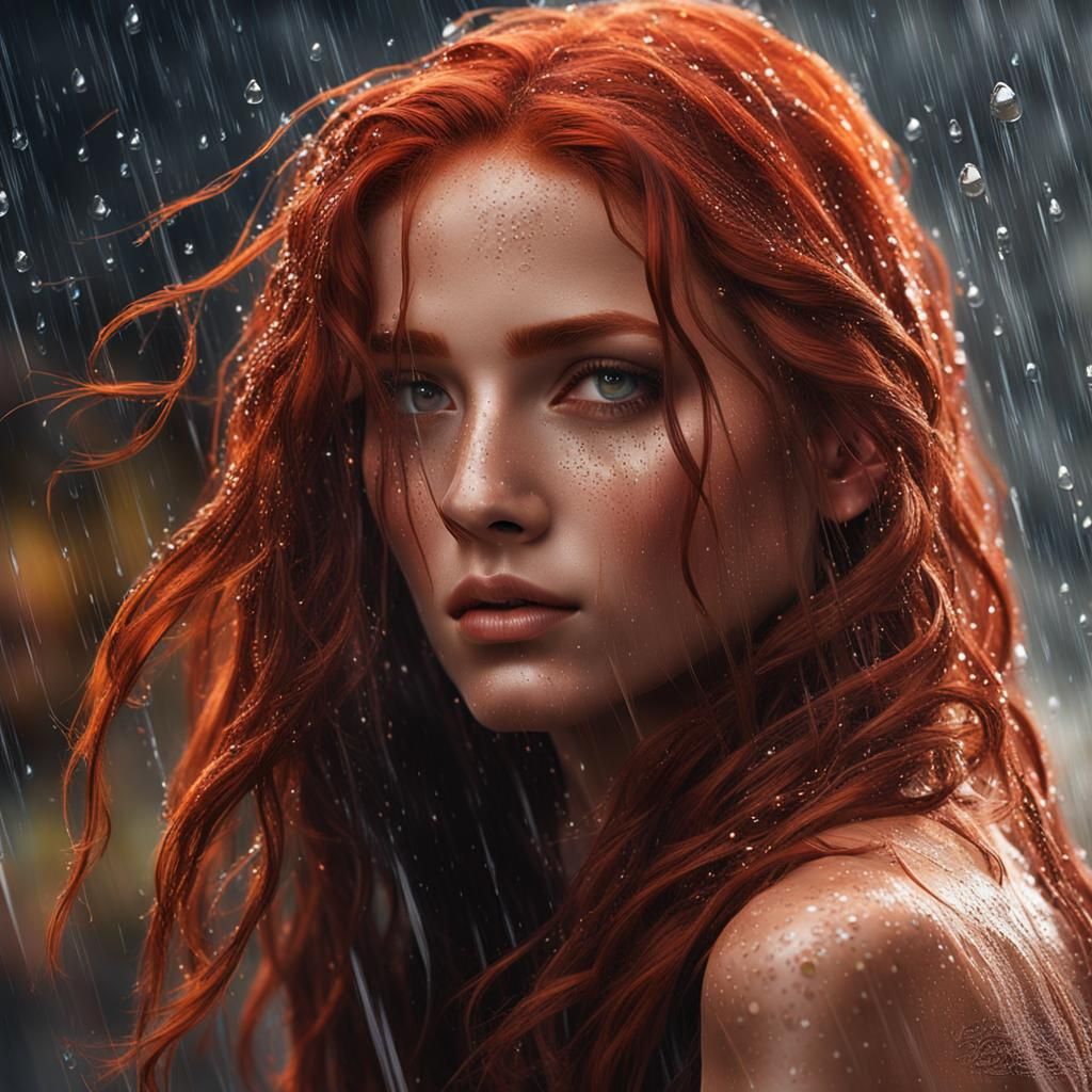 Rain-Kissed Beauty in Vibrant Comic Art Style