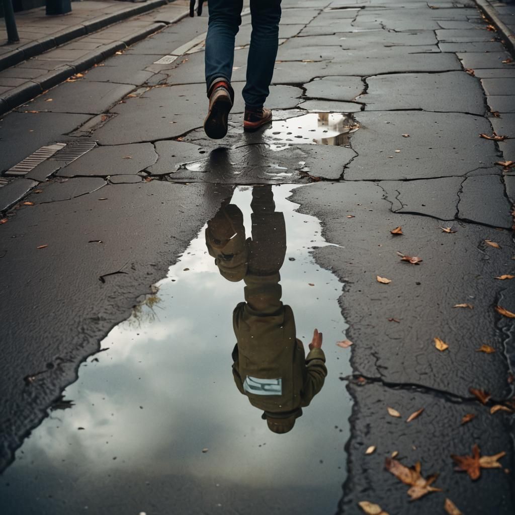 Reflective Walk: Cinematic Film Still