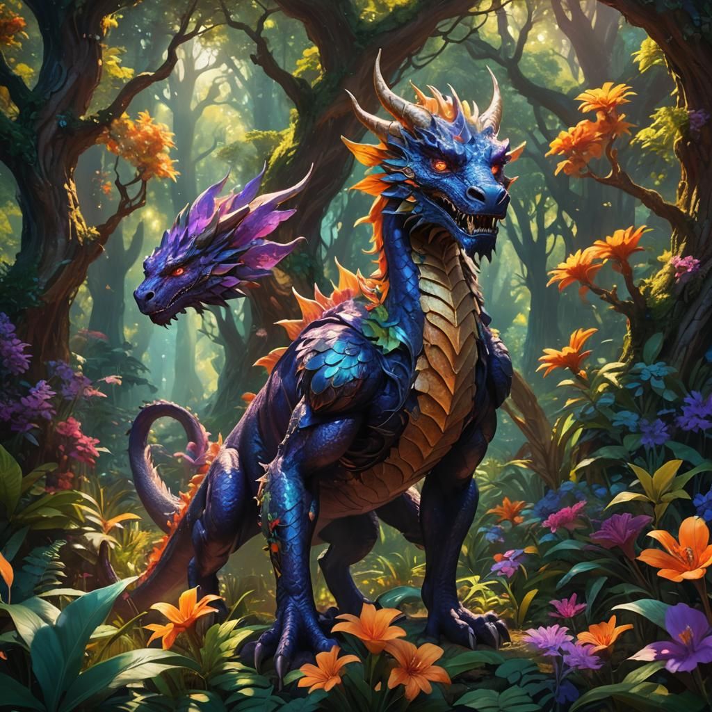 Mythical Creature in Lush Forest, Graphic Novel Style