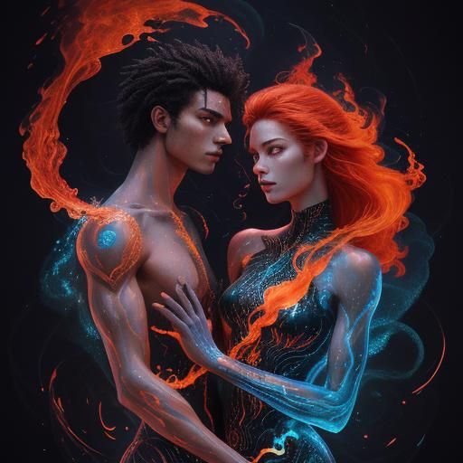 Fiery Couple Abstract Illustration in Cosmic Style