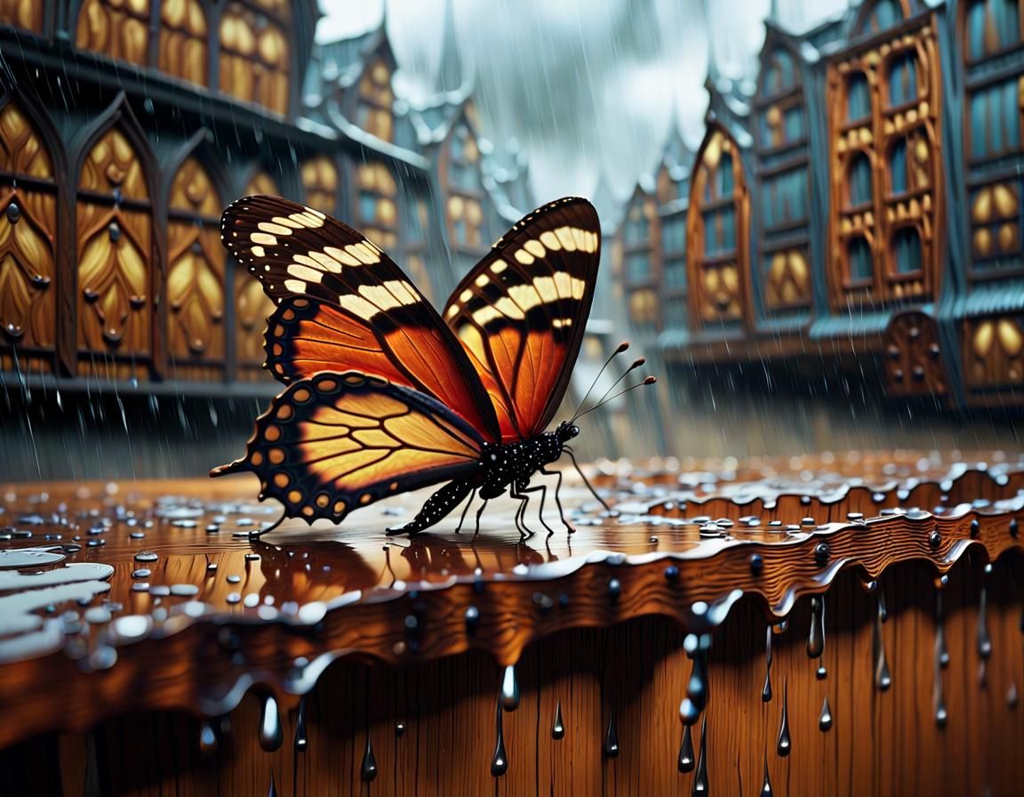 A butterfly under rain...