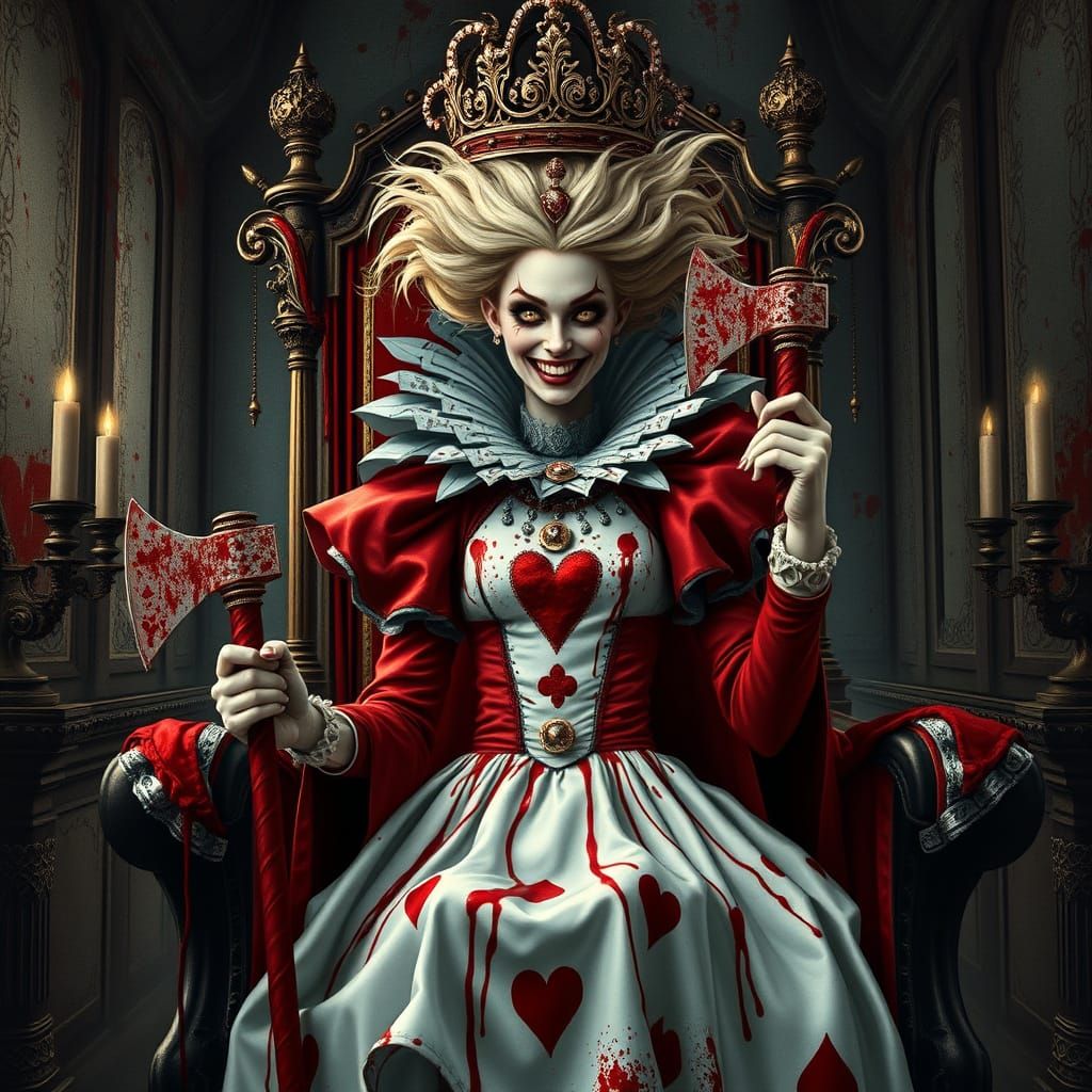 Red Queen in Blood-Spattered Throne Room, Gothic Style