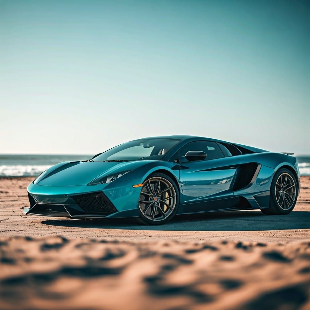 Supercar on Beach in Automotive Photography Style