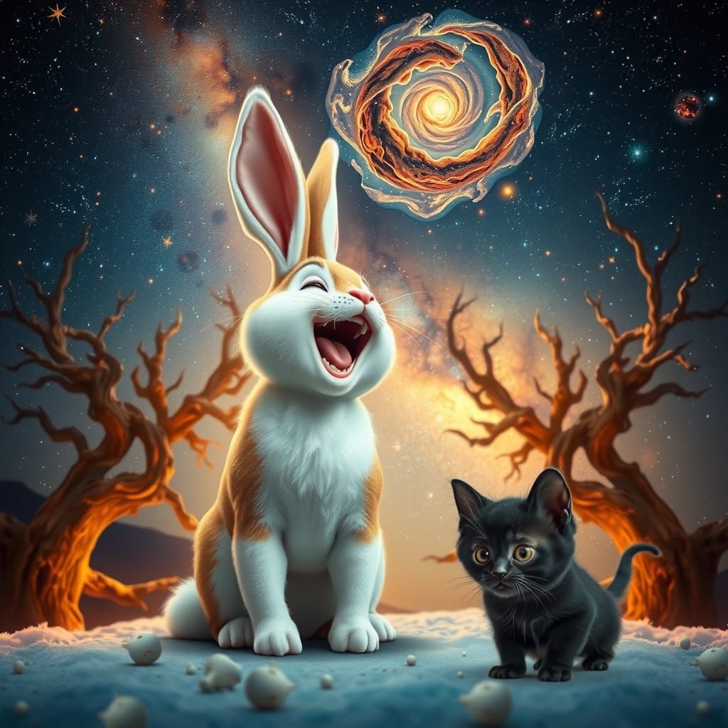 Joyful Hybrid Creature Portrait Under Nebula Sky