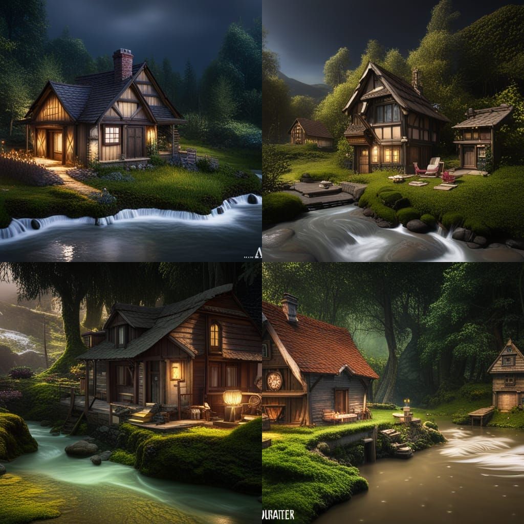 Cozy Cottage by River: Detailed Matte Painting