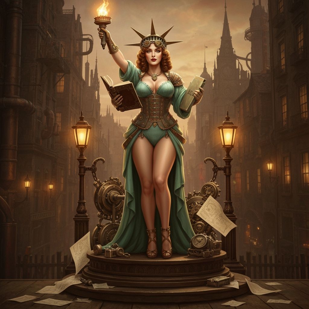 Steampunk Liberty Pin-Up in Digital Matte Painting Style