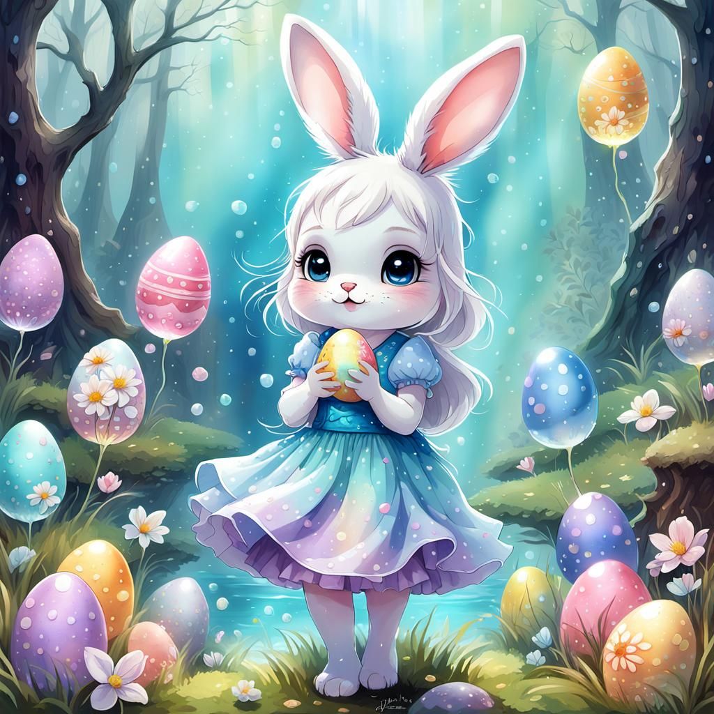 Chibi Easter Bunny in Enchanted Forest
