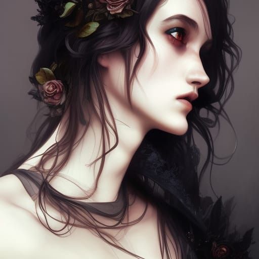 Goth Romance Portrait in Art Nouveau Style
