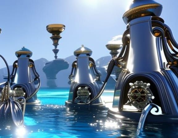 Robots Clean Baroque Pool in Sci-Fi Style