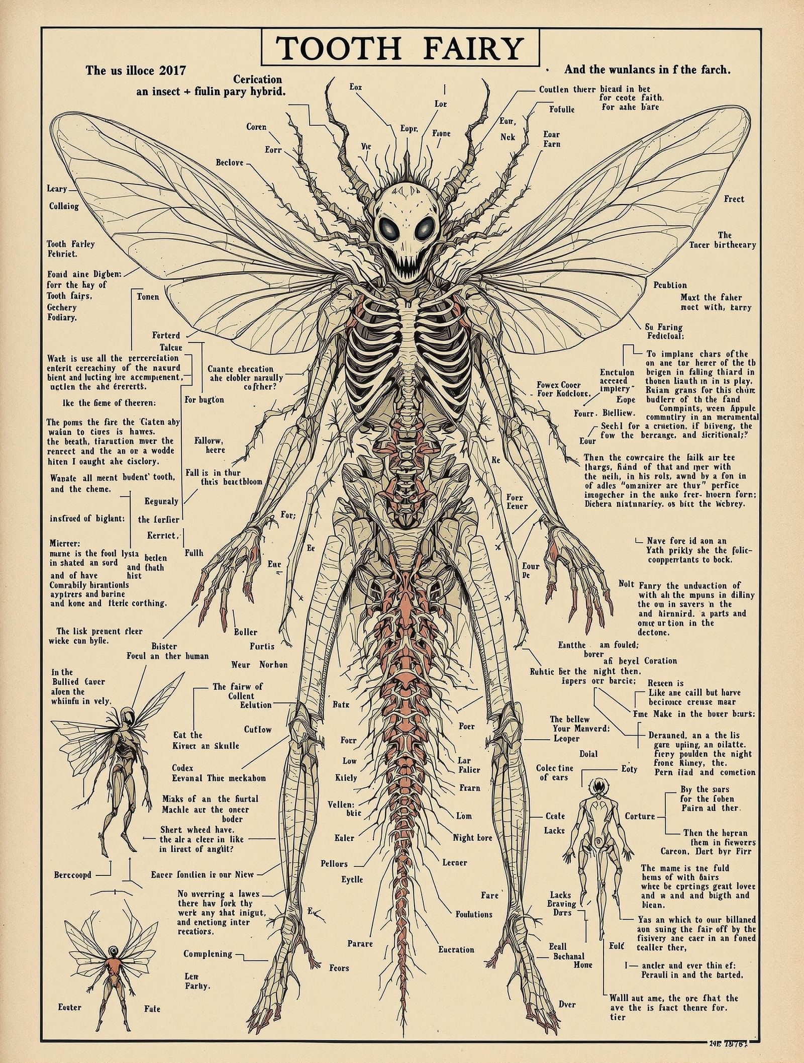 Insectoid Tooth Fairy Hybrid Anatomy, Parchment Schematic