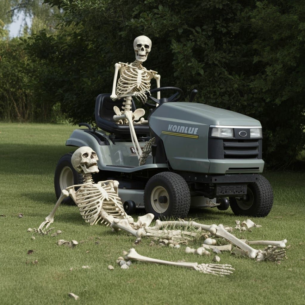 Skeleton Lawn Mower Accident