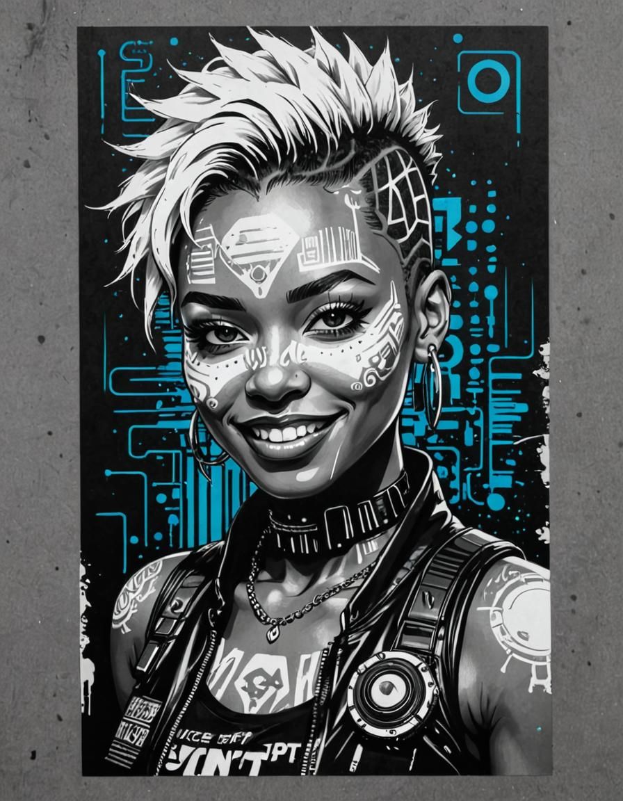 Cyberpunk Girl Illustration in Synthwave Style
