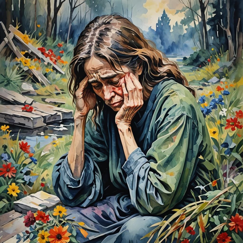 Grief in Gouache Style: An Impressionist Painting