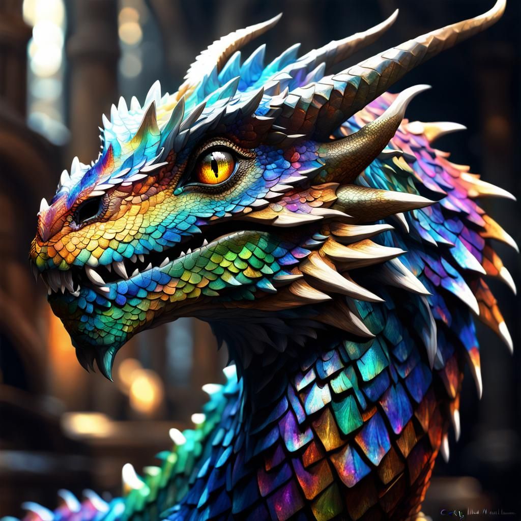 Multichromatic Wyvern Portrait in Anime Style