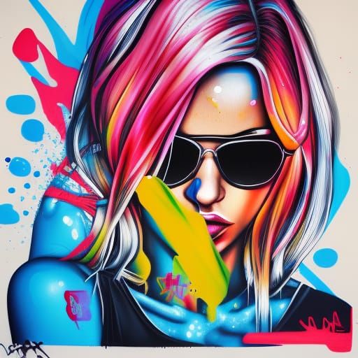 Blonde Girl in GTA Style Graffiti Art