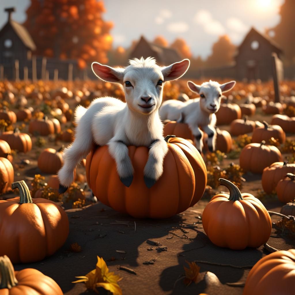 Baby Goats in Pumpkin Patch: 3D Game Cinematic