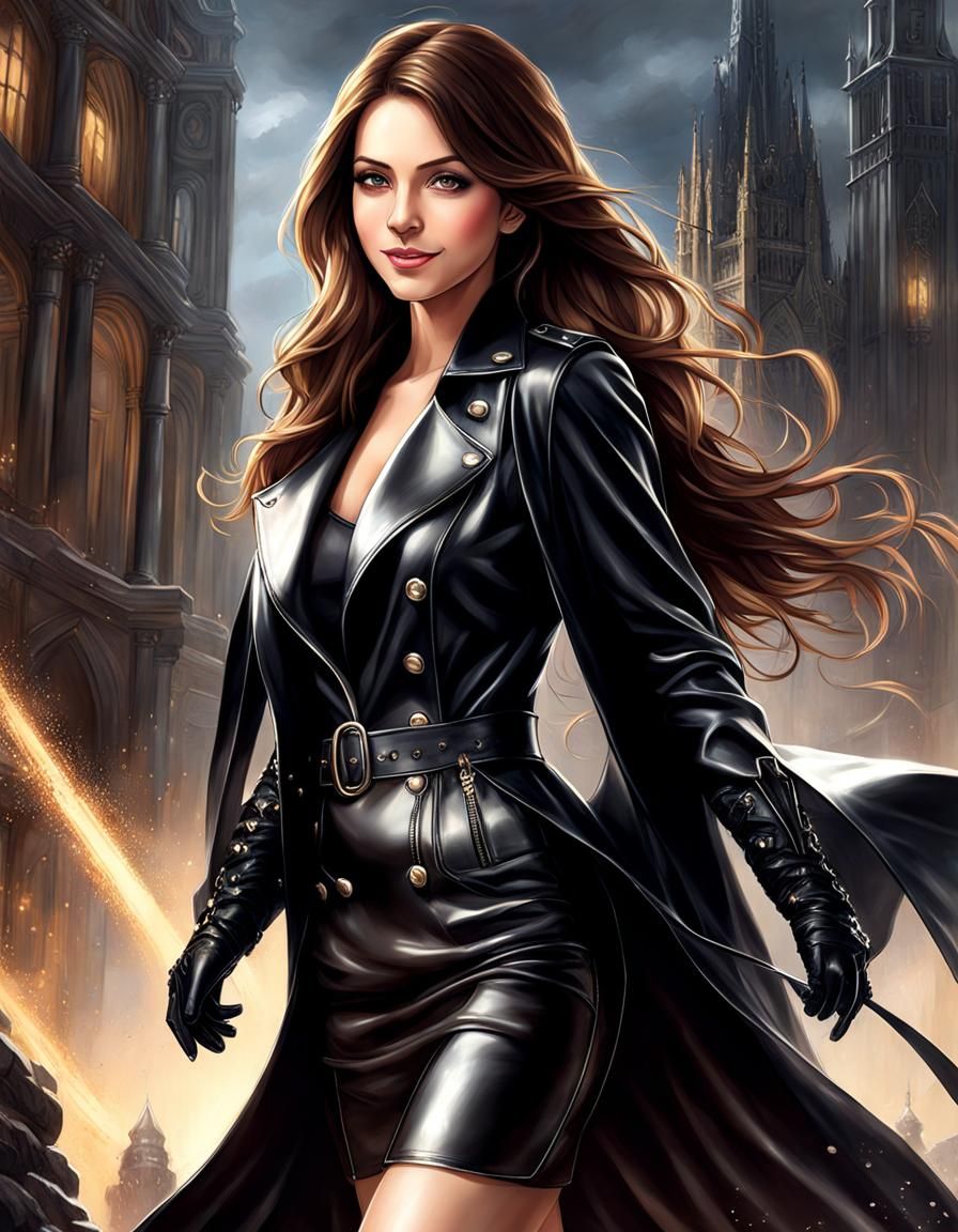 Leather-clad Princess in Hyperrealistic Splash Art