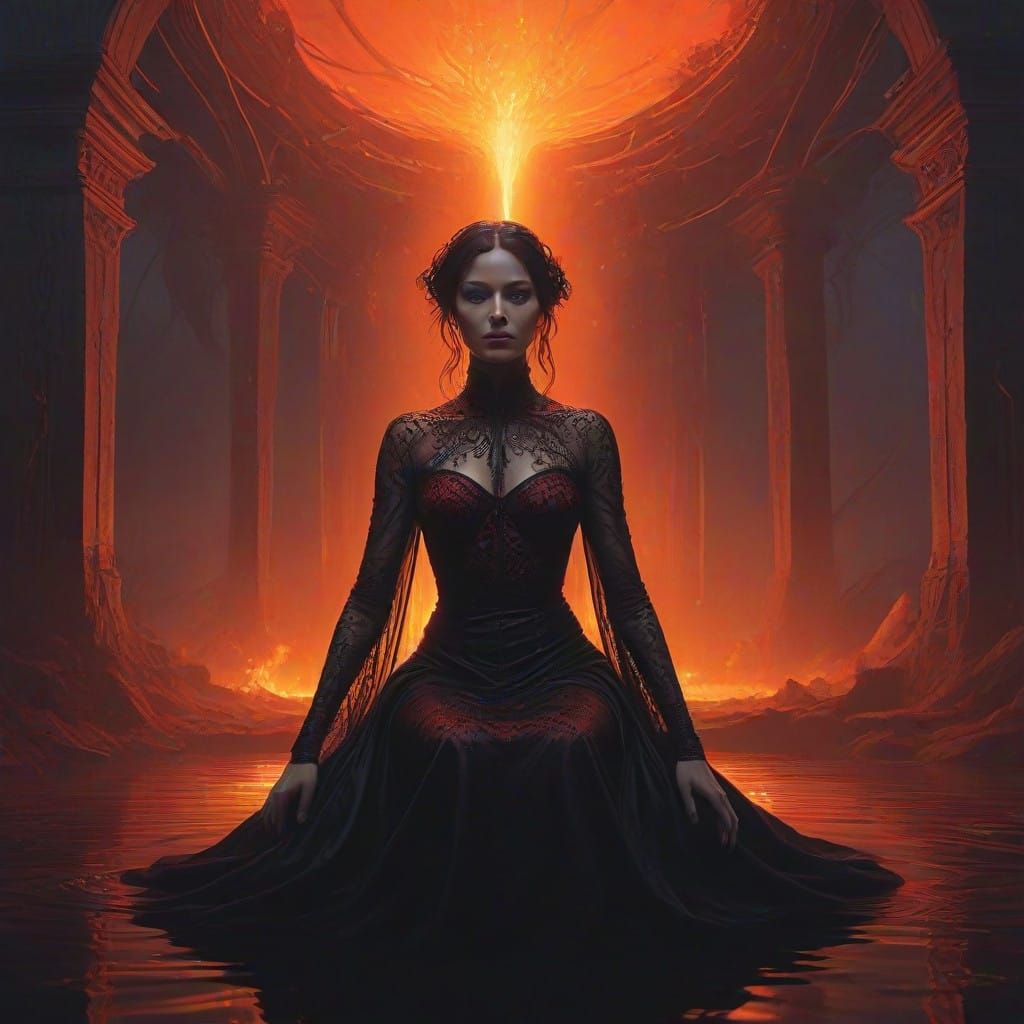 Cyberpunk Goddess of Desire in Obsidian Throne