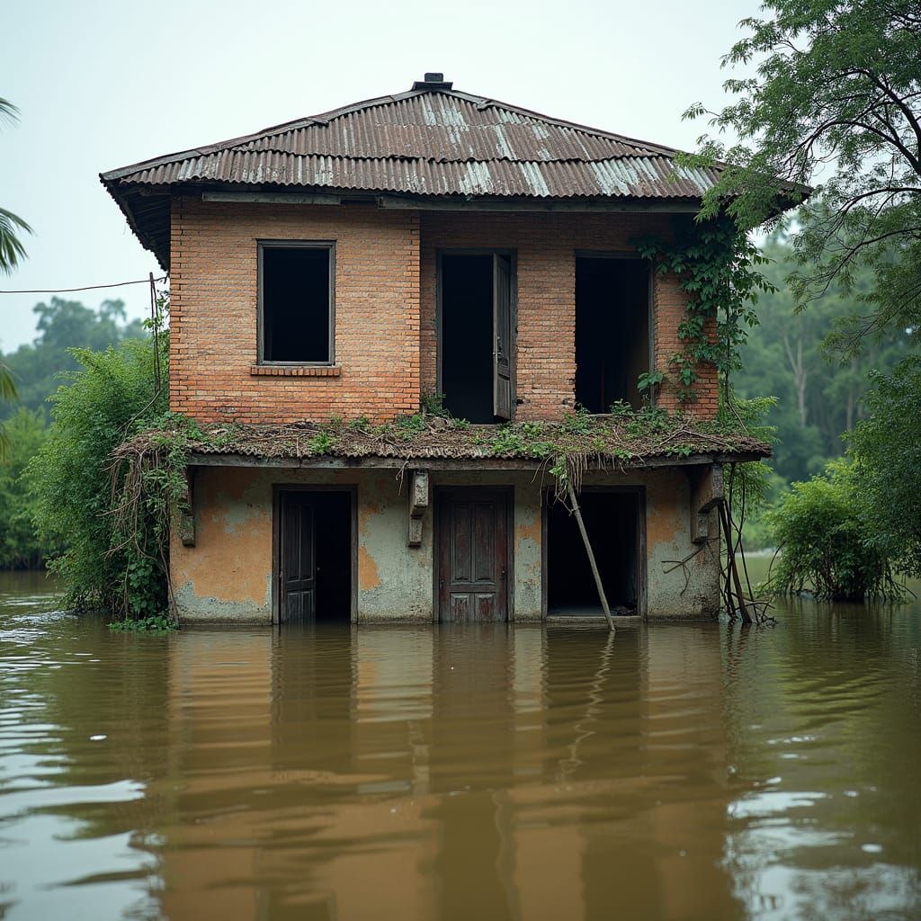 Flooded House: McCurry-esque Photography of Natural Disaster