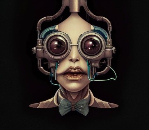 Cyborg Professor Portrait in Steampunk Illustration Style