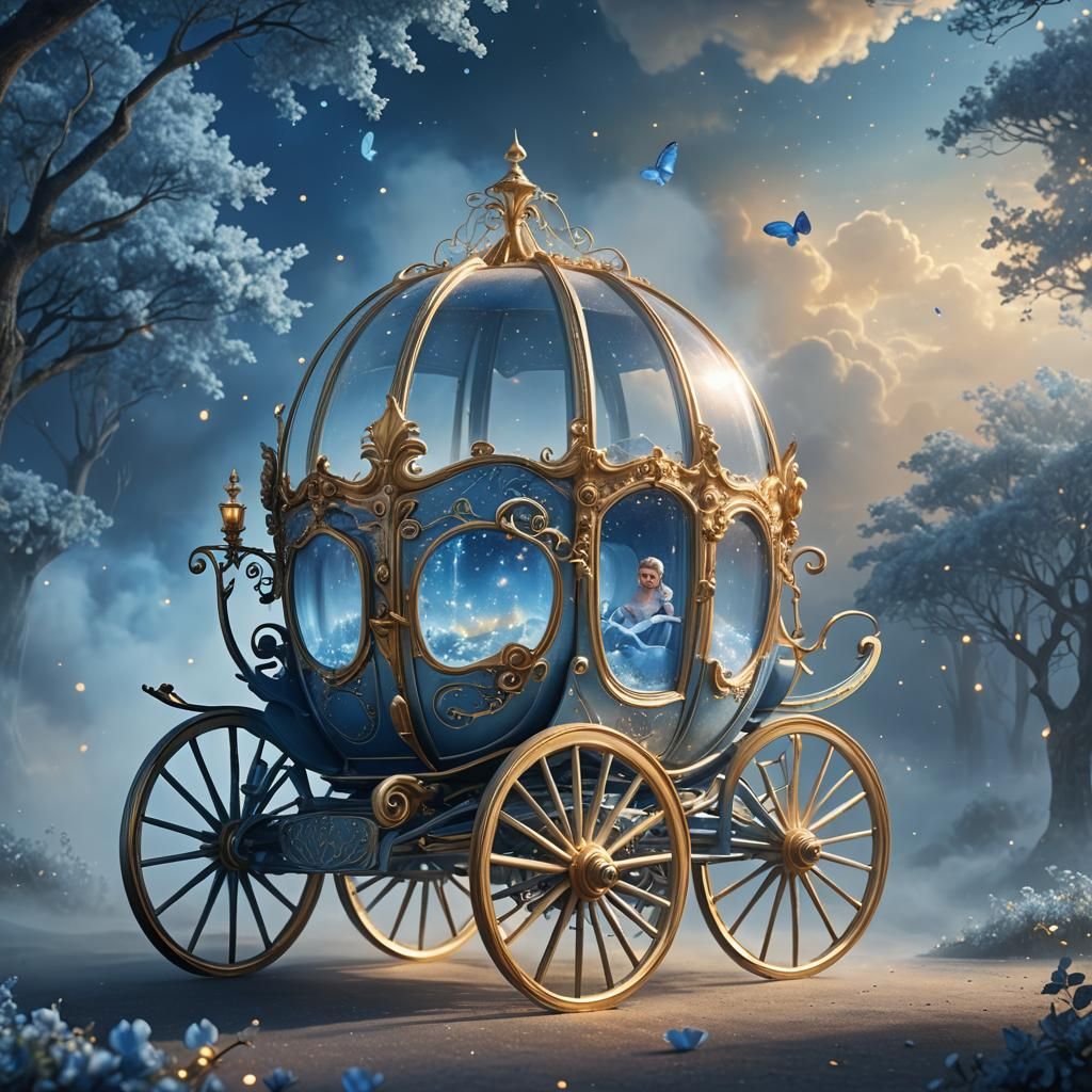 Ethereal Cinderella Carriage in Dreamy Blue Mist