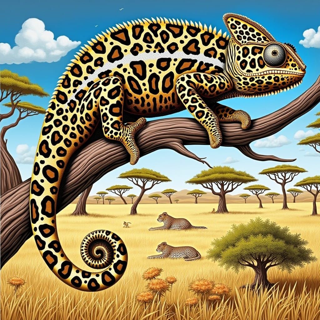 Chameleon Masquerading as Leopard in African Savanna