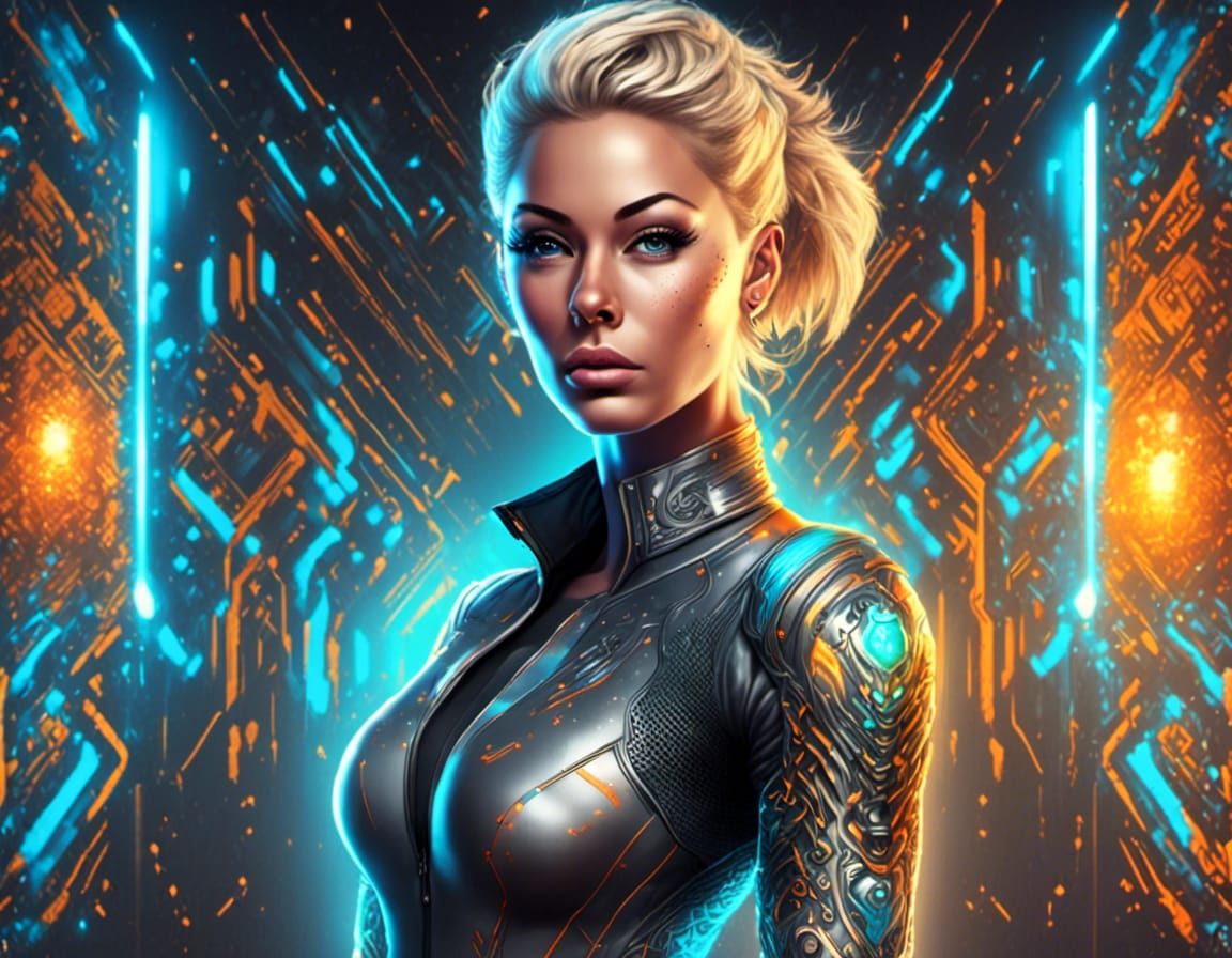 Athletic Blonde Woman in Form-Fitting Jumpsuit