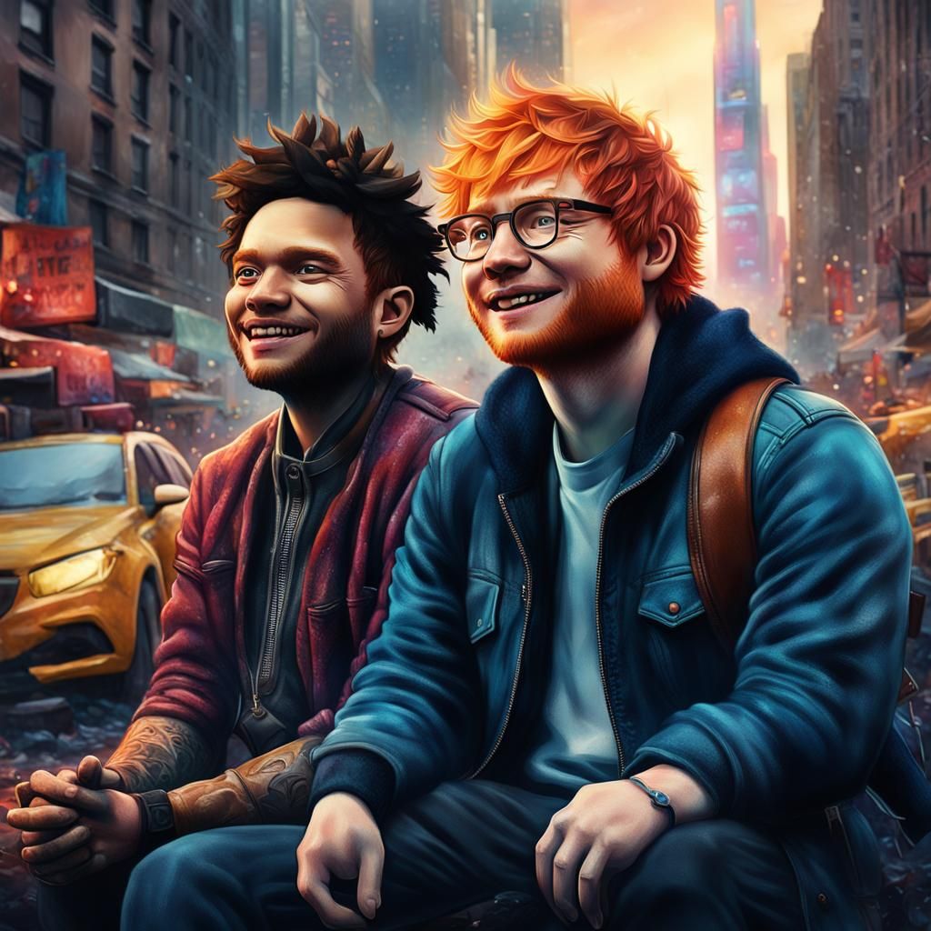 Ed Sheeran and The Weeknd: Romantic Oil Portrait