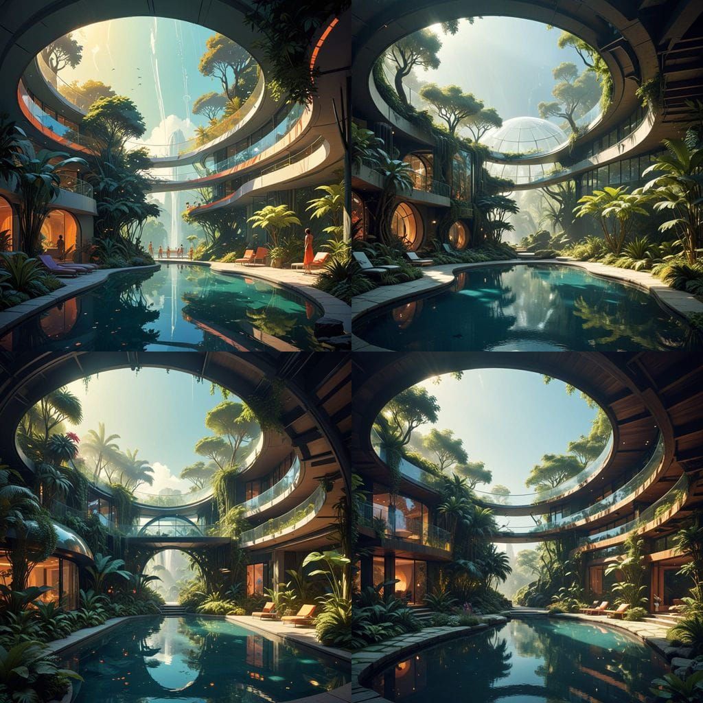 Retrofuturistic Solarpunk Oasis in Bloom