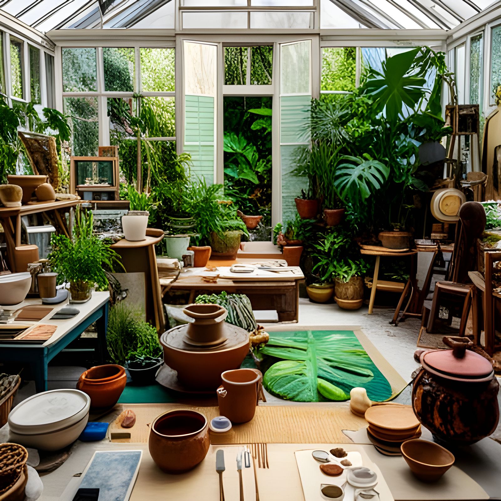 Ceramic Art Studio in Conservatory: Oil Painting