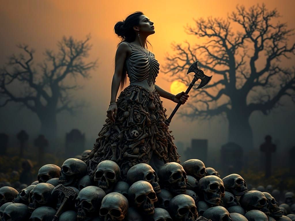 Steampunk Goddess Amidst Post-Apocalyptic Ruins