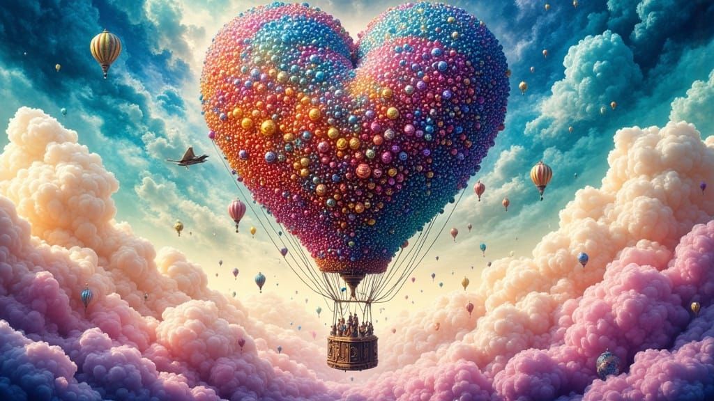Beaded Hot Air Balloon Soaring Through Clouds