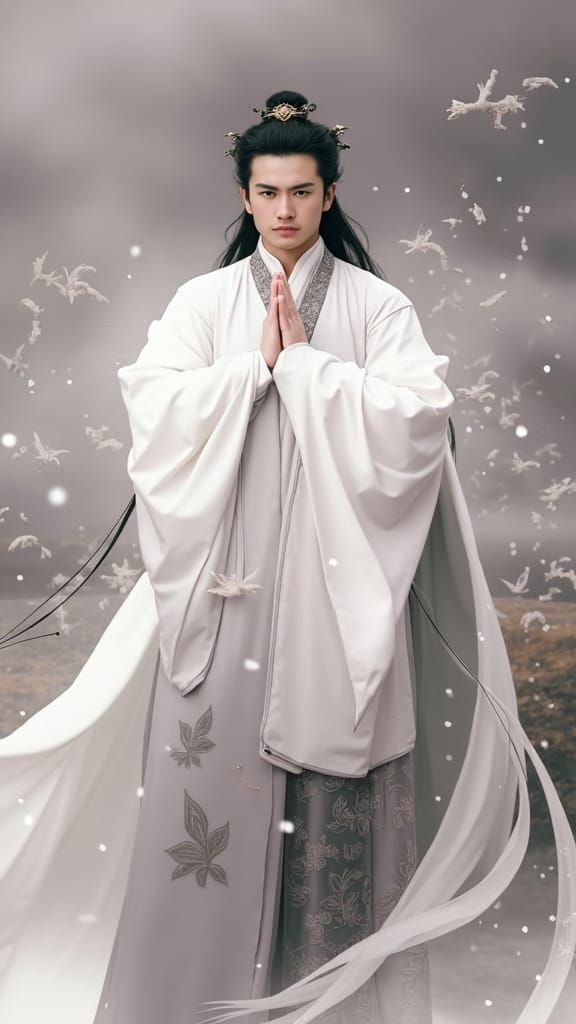 Mystical Hanfu: Serene Chinese Man in Wuxia World