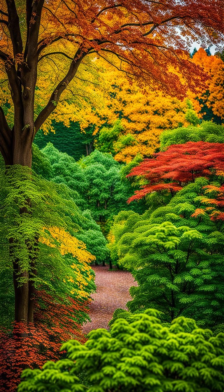 Lush Autumn Garden with Vibrant Green Leaves