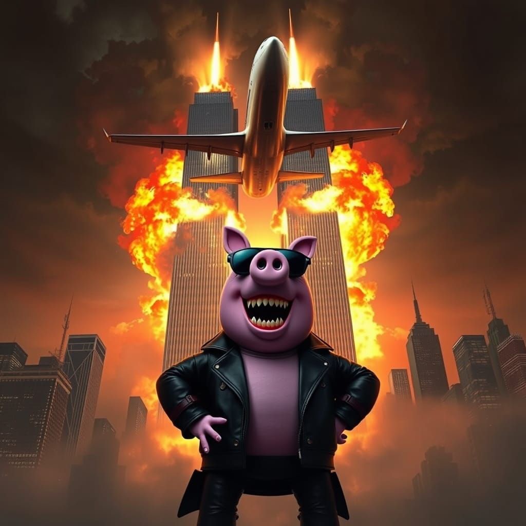 Fiery Airliner Crash: Cyberpunk Peppa Pig Triumphs