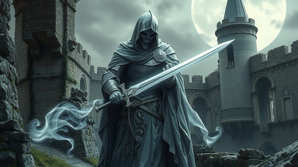 Ghostly Knight in Moonlit Ruins