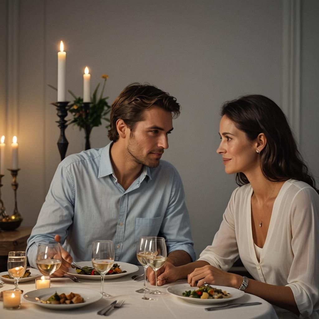 Romantic Candlelit Dinner in Synthetism Style