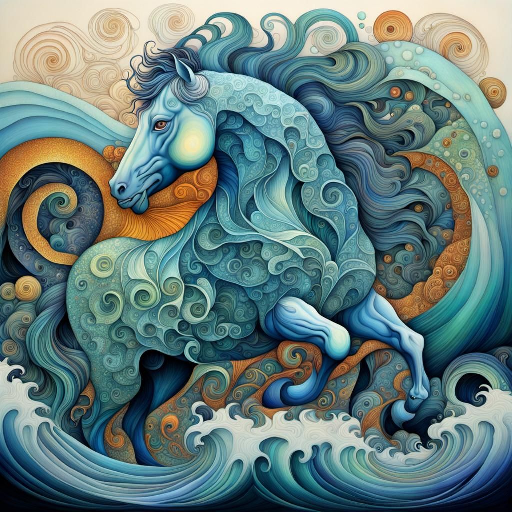 Neptune's Horses in Art Nouveau Style