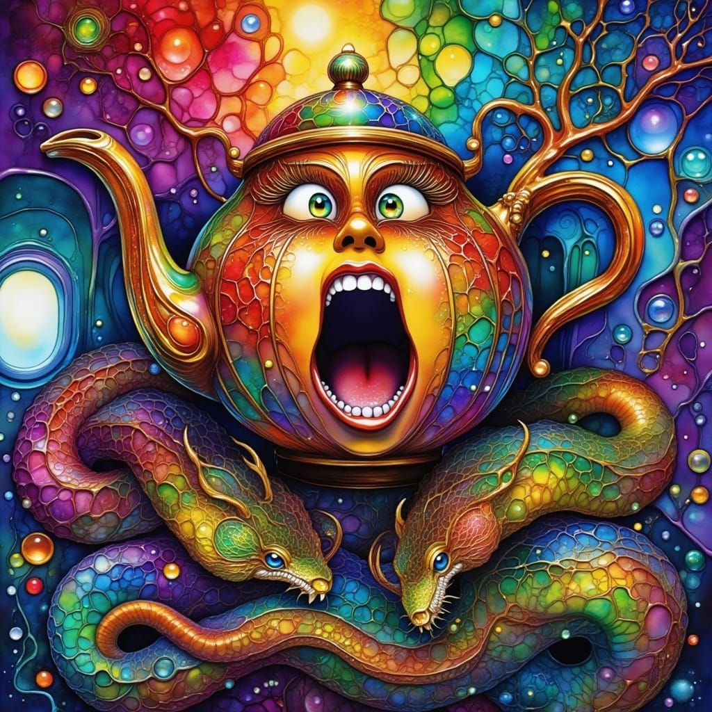 Terrified Teapot's Mid-Flight Snake Scare: Graffiti Art