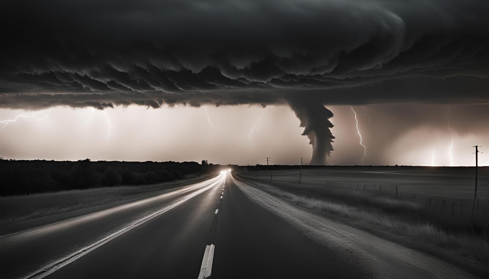 Dramatic Tornado Landscape in Black and White Film