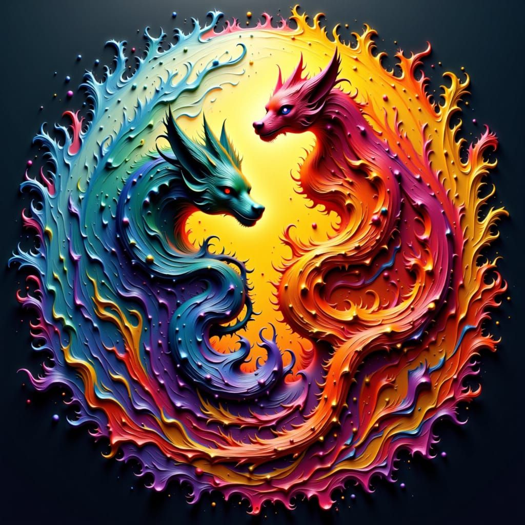 Water and Fire Yin Yang Creatures in Dynamic Fantasy Art