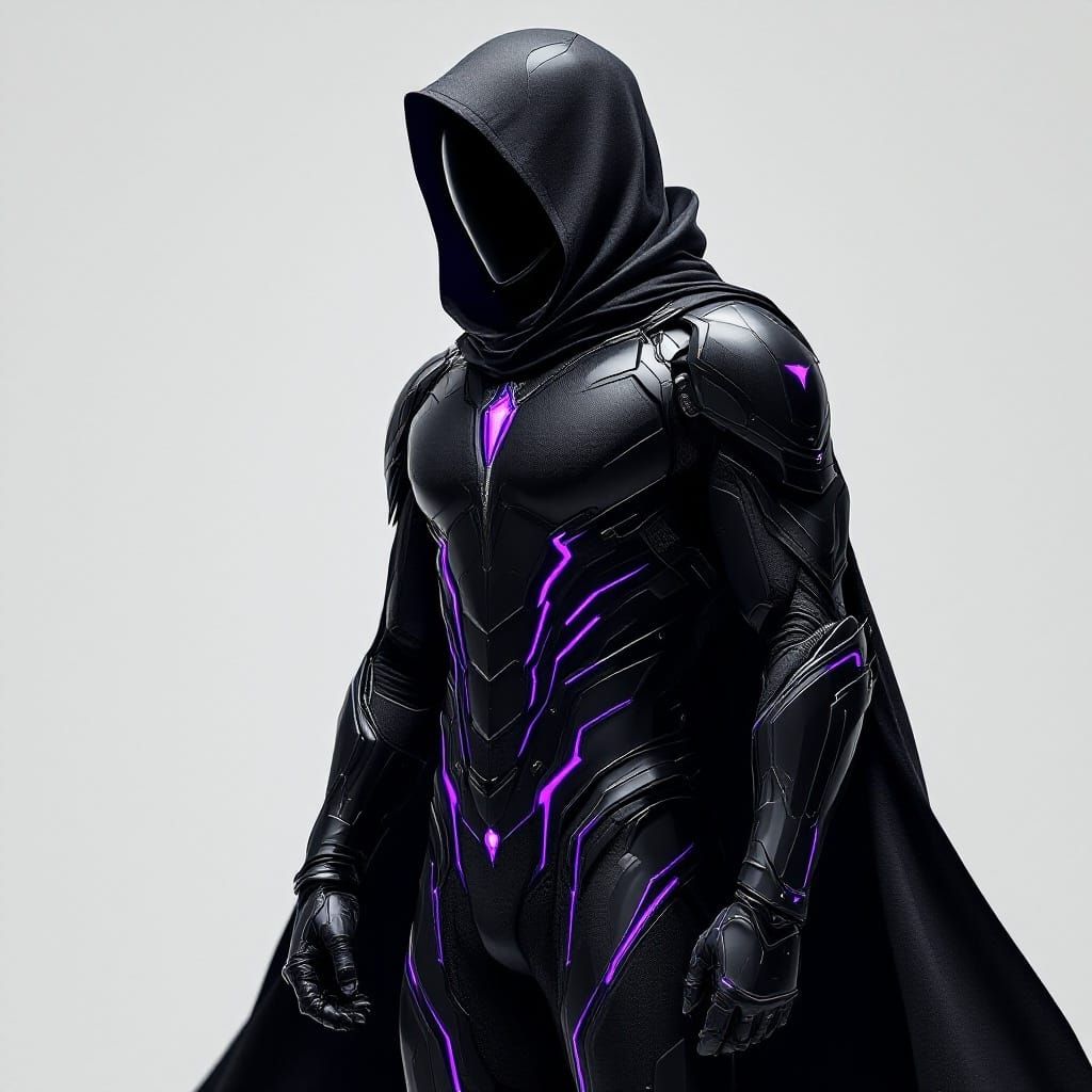 Mysterious Dark Hero in High-Tech Supersuit