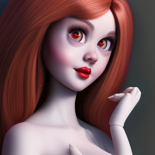 Beautiful Doll in Latex Dress, 3D Digital Art