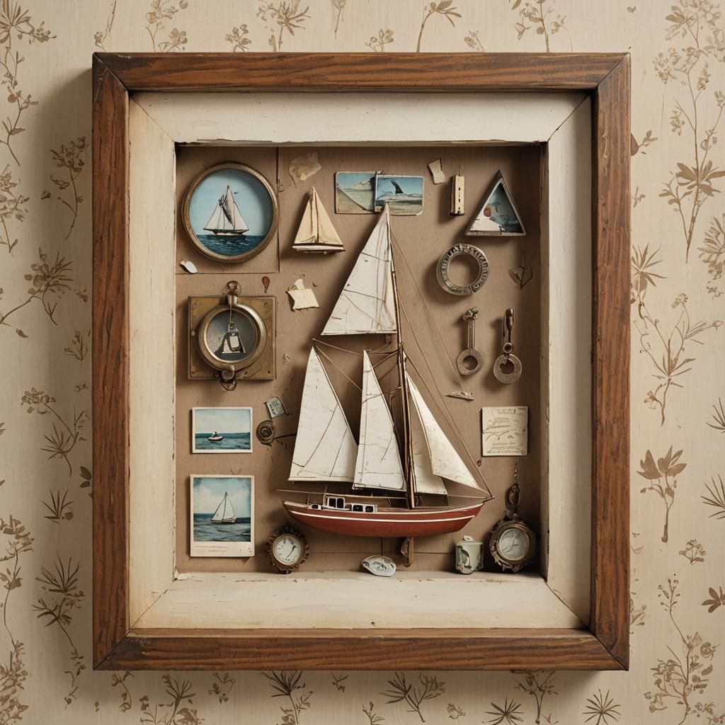 Joseph Cornell Inspired Shadowbox with Sailboat