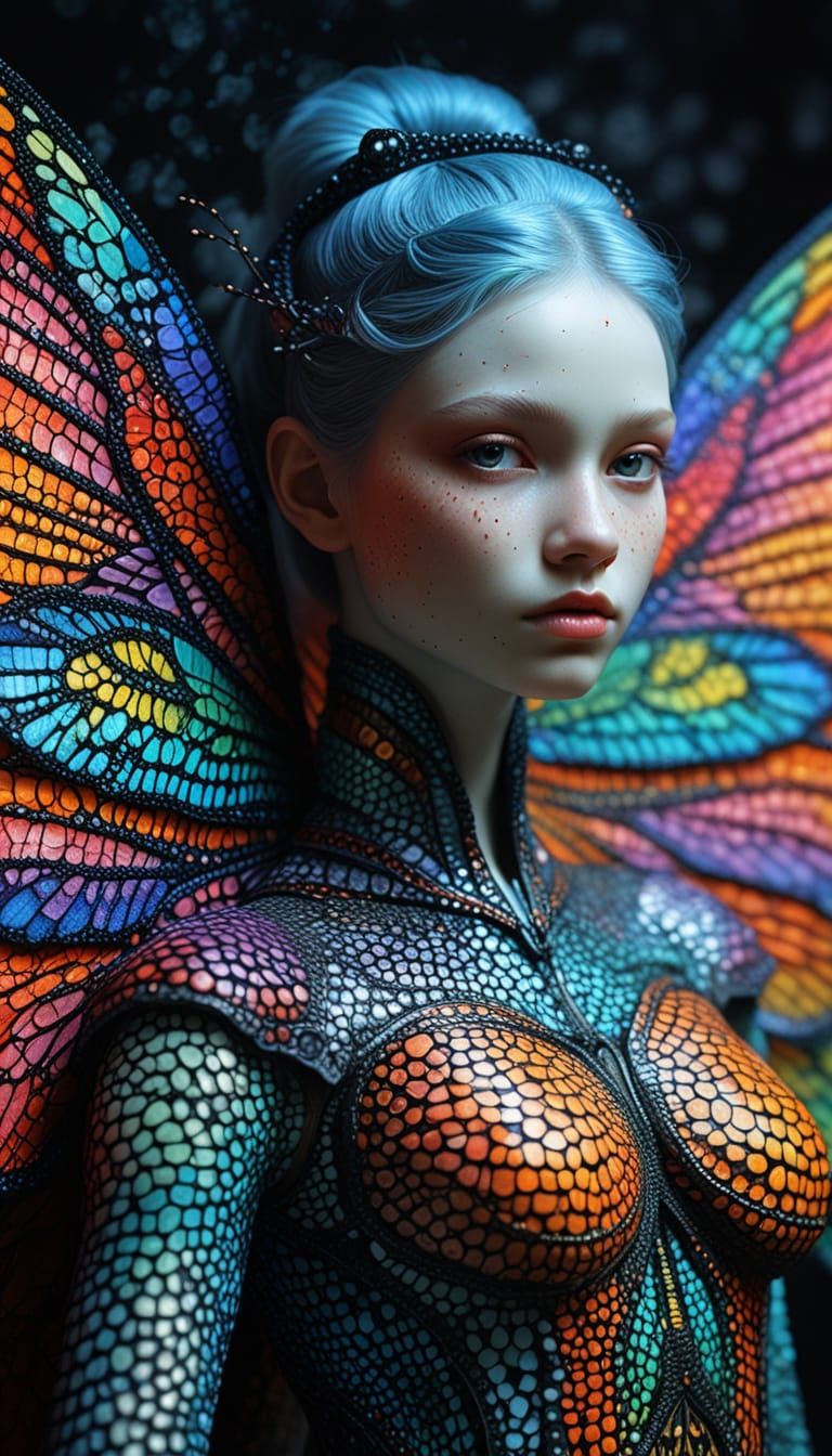 Vibrant Fairy with Scarification in Zentangle Style